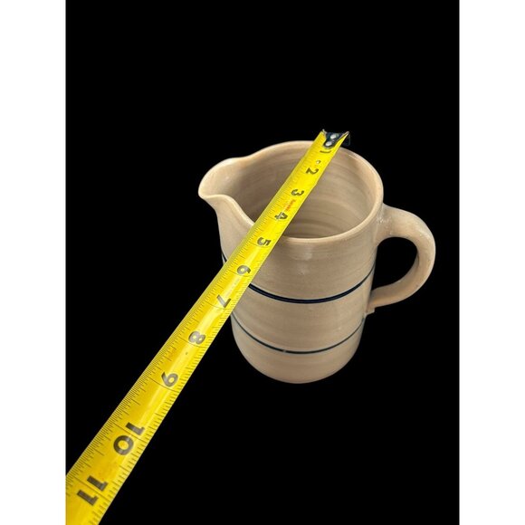 Vintage Salt Glaze Cobalt Blue Stripe Pottery Pitcher 7.75" Hand Thrown - Picture 11 of 14